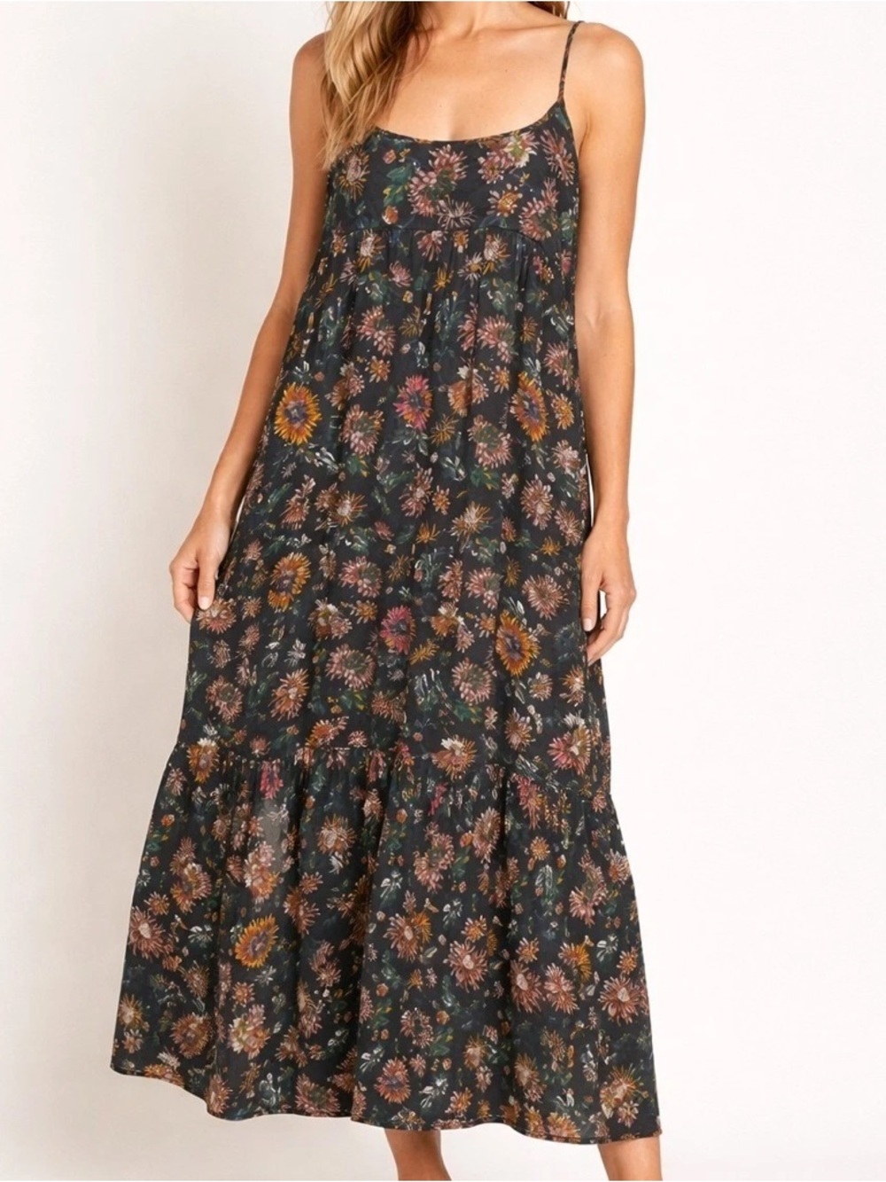 NATURAL LIFE Black Floral Spaghetti-Strap Maxi Dress